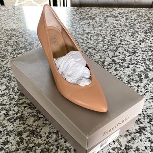 Peach leather wedges